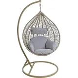 Estexo Hängesessel mit Gestell Polyrattan Hängekorb Rattan Hängestuhl Beige / Grau