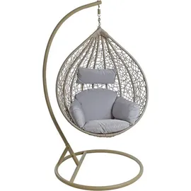 Estexo Hängesessel mit Gestell Polyrattan Hängekorb Rattan Hängestuhl Beige / Grau