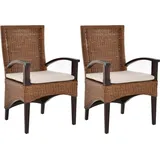 Krines Home Esszimmerstuhl 2er Set Esszimmerstuhl Rattanstuhl mit Armlehnen Esszimmer Stühle (2 St), Arnlehne aus Holz braun