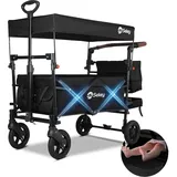 Sekey Bollerwagen Faltbar mit Dach und Sitz, Bollerwagen für 2 Kinder, mit 3-Punkt Gurtsystem, Schwarz - Schwarz