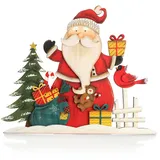 COM-FOUR Dekorativer Aufsteller für Weihnachten - XL Weihnachtsmann aus Holz zum Hinstellen - Weihnachtsdekoration zum Verzieren und Verschenken (Santa mit Geschenken - groß)