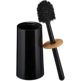 Relaxdays Toilettenbürste, mit Behälter, Kunststoff und Bambus, freistehend, Klobürste zum Wechseln, mit Deckel, schwarz