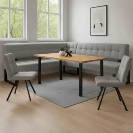 Home Affaire Eckbank HOME AFFAIRE "Mia Küchenbank, Polsterbank, Esszimmerbank, 207x167 cm", hellgrau, schwarz, B:207cm H:61cm T:167cm, Massivholz, Metall, Polyester, Sitzbänke, Eckbank, Moderne Bank und Farben, Sitzplatzanzahl: 5, Frei in Raum stellbar