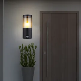 GLOBO Wandlampe Außenleuchte mit Bewegungsmelder IP44, Edelstahl, schwarz rauch, 1x E27, HxBxÜ 24,5x10,2x17cm, 2er Set