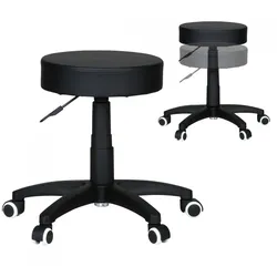 Büro- und Kosmetikhocker mit Leder-Optik, 360° drehbar, höhenverstellbar 44-55 cm, stabil. Schwarz, 50x50x55 cm | Kadima Design