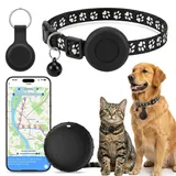 GPS Katze Tracker, Hundetracker für Halsband Kompatibel mit iOS & Android, GPS Katzenhalsband, GPS Gerät Bluetooth Tracker Ohne ABO Keine Monatliche, für Hunde/Katzen, IPX6 wasserdicht, Schwarz