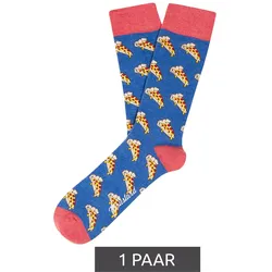 1 Paar Moustard Pizza Herren Baumwoll-Socken mit Pizza-Stücken-Print im Salami-Stil gemusterte lange Strümpfe 18S-Pizza Blau/Rot/Gelb - 41-46
