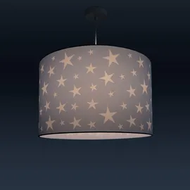 Paco Home Pendellampe Kinderzimmer Pendelleuchte Baby Lampenschirm Stoff Rund Sterne Kinderlampe E27