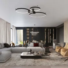 Sollux Lighting Hängeleuchte Pendellampe Designleuchte Wohnzimmerlampe LED Ringe schwarz D 78cm