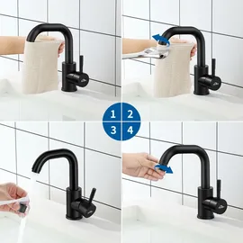 Auralum Wasserhahn Bad mit 60CM Schlauchs,360°Drehbar Waschtischarmatur,Mischbatterie Einhebelmischer aus Messing,Armaturen für Badezimmer/Kleine Küchenspüle,Weiß