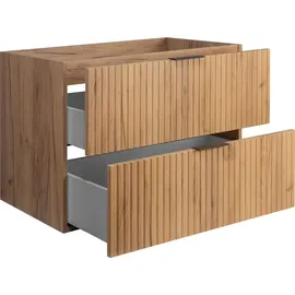 Rodan | Waschbeckunterschrank - 80cm | Braun matt - Eiche | B/H/T 80/57/46cm | 2 Softclose-Schubladen | Badezimmerschränke, Badmöbel, Unterschränke - Braun