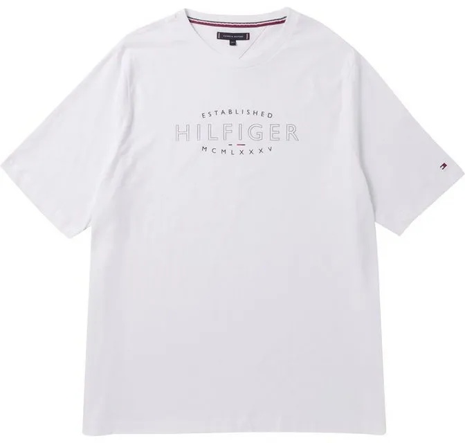 Tommy Hilfiger Big & Tall Print-Shirt (1-tlg) mit Tommy Hilfiger Labelfarben am Ausschnitt weiß XXL