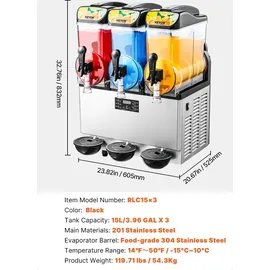Vevor Gewerbliche Slush Eis Maschine 45 L Slushie-Maker mit 3 Tanks, Crushed Ice-Maschine aus Edelstahl für 180 Tassen Margarita und Smoothies, Eis-Slush-Maschine für Zuhause Gastronomie Cafés Bars