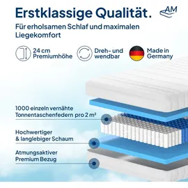 AM Qualitätsmatratzen 1000 Federn 7-Zonen 90 x 210 cm H1