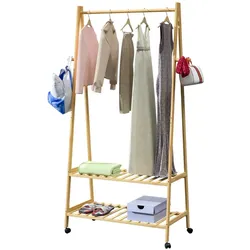 CASARIA® Kleiderständer mit Rollen und Ablagen Holz