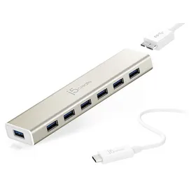 j5create JCH377, - HUB - USB Type-C - 7- x USB 3.2 Gen 1 (3.1 Gen 1) Type-A, 5000 Mbit/s, Silber, Aluminium, 0,6 m Silber
