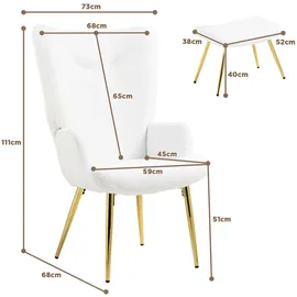 Homcom Ohrensessel Weiß Kunststoff, 68x111x73 cm, Wohnzimmer, Sessel, Ohrensessel