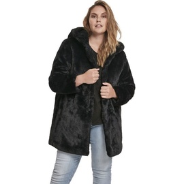 URBAN CLASSICS Ladies Hooded Teddy Coat aus Fake Kaninchenfell, Damen Mantel mit Kapuze und Seitentaschen, black, XL