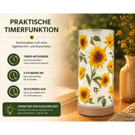 Formano LED Deko Licht Sonnenblumen Stimmungslicht Glaszylinder 20 cm Holzsockel - Bunt