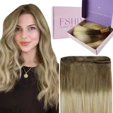 Fshine Genius Weft Echthaar Tressen zum Einnähen 60cm Haarverlängerung Echthaar Tressen 60g Tressen Echthaar Honigblond Mix Platinblond Farbe 6 27 60