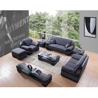 JVmoebel Sofa Klassische Couch Polster Sofagarnitur 3+2+1 Komplett Set Leder, Made in Europe grau|schwarz