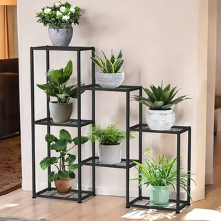 DanDiBo Ambiente DanDiBo Blumenregal indoor Metall Schwarz 6 Ebenen 96578 Blumentreppe Modern Pflanzentreppe Design Pflanzenregal