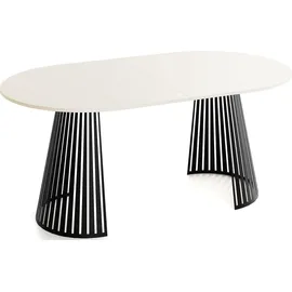 WFL GROUP Esstisch Rund Ausziehbar mit Lamellen im Loft-Stil – 100 bis 180 cm – Industrieller Tisch mit Schwarzen Metallbeinen, Platzsparend für Wohnzim... – Beige