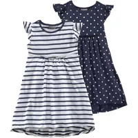 Kidsworld Jerseykleid, (Packung, 2 tlg.), mit Ringel und Sternen blau Mädchen Jerseykleid Gemusterte Kleider Mädchenkleidung
