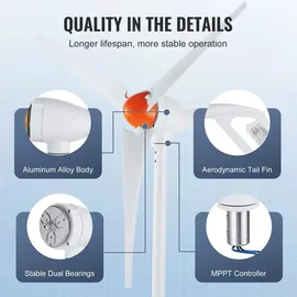 Vevor 500 W Windkraftanlage, 12 V Windgenerator, 3-Blatt-Windkraftgenerator mit Anemometer, MPPT-Regler und einstellbarer Windrichtung, geeignet für Zuhause, Bauernhof, Wohnmobile, Boote