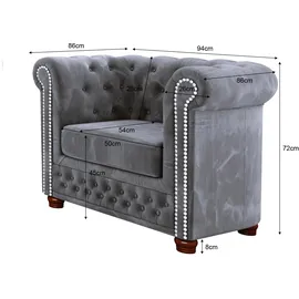 s-style möbel Chesterfield-Sessel Leeds Samt 0 x 0 x 0 cm Grau