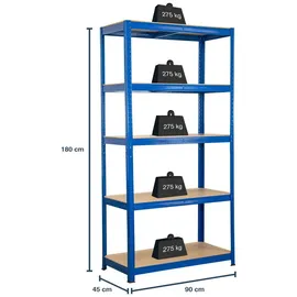 SCHMIDT security tools Schwerlastregal Metall 180x90x45 cm blau