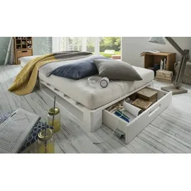 Massivholz Palettenbett 90 x 200 cm Weiß