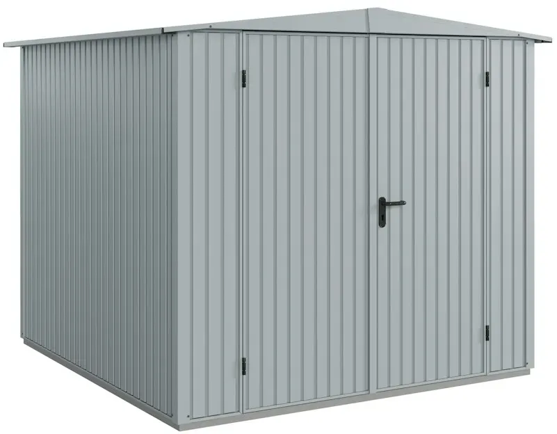 Hörmann Metall-Gerätehaus Berry mit Satteldach B 238 x T 238 cm (Typ 2), Motiv Classic (mit schmalen Lamellen), Doppeltür, Fenstergrau (RAL 7040)