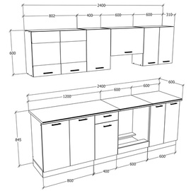 VCM 4-tlg Singleküche Einbauküche Küchenzeile Küchenblock Komplettküche 140 cm Esilo