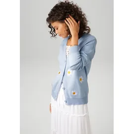 Aniston CASUAL Strickjacke in Blau-Weiß-Gelb 36
