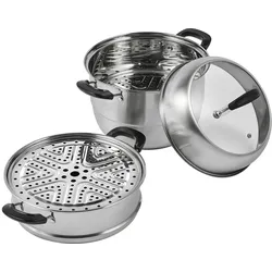 VEVOR 28cm Dampfgarer Topf Edelstahl mit Glasdeckel, 3 Etagen Dampfkocher Dampftopf Induktion Gardampftopf Dampfkochtopf Kochtopf Ideal für Gemüse, Fisch, Suppe, Knödel (inkl. 2 Dampfgarer-Einsätze)