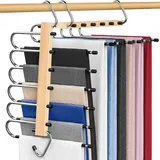 Hosenbügel Platzsparend, 6 In 1 Natürliche Hosenbügel Holz, 2 Stück rutschfeste Magische Hosenbügel, Faltbare Multifunctional Hosenkleiderbügel, Platzsparende KleiderbüGel für Schals Jeans Hosen