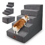Sytopia Haustiertreppe, 5 Stufen, Hochelastischer Schwamm, Waschbar Bezug, Hundetreppe Für Kleine Hunde und Katzen, Hunderampe Für Bett, Sofa, Grau