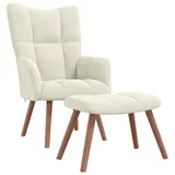 vidaXL Relaxsessel mit Hocker Cremeweiß Samt