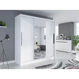 MIRJAN24 Schiebetürenschrank Aris I, Kleiderschrank mit Frontspiegel, Garderobenschrank (Farbe: Weiß / Weiß + Spiegel) - Weiß