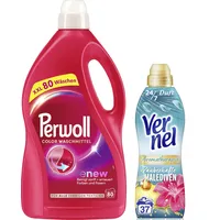 PERWOLL Color Waschmittel (80 WL) - Feinwaschmittel reinigt sanft und erneuert farbige Textilien - mit Dreifach-Renew-Technologie & VERNEL Aromatherapie Zauberhafte Malediven Weichspüler (37 WL)