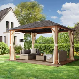 TOOLPORT Gartenpavillon 3 x 4 m inkl. 4 Seitenteile Champagner