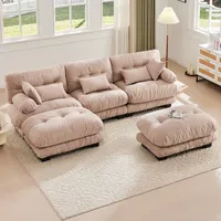 Abrihome Ecksofa U-Form Modulares Sofa in Samt, 5-Sitzer-Wolkensofa mit Schlaffunktion, Wohnzimmersofa mit 100% Memory-Schaum-Polsterung, Khaki - Rosa