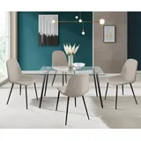 INOSIGN Essgruppe »Danny-Miller«, (Set, 5 tlg., Set 140 cm), Glastisch 140x80 cm mit 4 Stühlen (Cord), Gestell aus Metall,