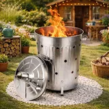 FineHome XL Feuertonne 75 Liter verzinkt Feuerschale Feuerfass aus Metall Gartenabfall Verbrennungstonne Gartentonne Gartenofen Silber