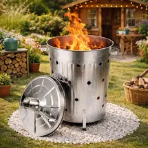 FineHome XL Feuertonne 75 Liter verzinkt Feuerschale Feuerfass aus Metall Gartenabfall Verbrennungstonne Gartentonne Gartenofen Silber