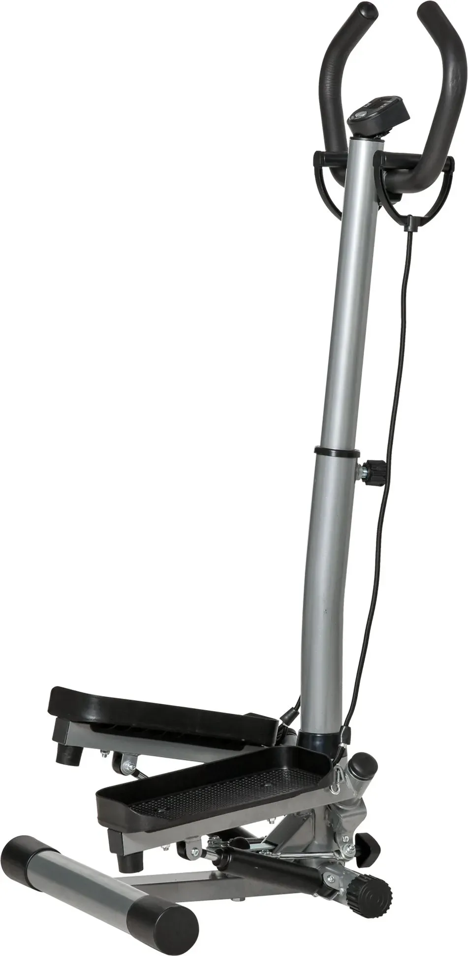 HOMCOM Stepper mit höhenverstellbarem Griff, rutschfesten Griffen und Elastikbändern, Step-Fitness mit LCD-Monitor für Zuhause und Fitnessstudio, Schwarz und Silber   Aosom