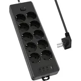 10 Fach Steckdosenleiste mit 3 USB A und 1 Typ-C Steckerleiste Wandmontage mit Schalter 2000w 2m Kabel Mehrfachsteckdose Überspannungsschutz für Zuhause Schule Büro