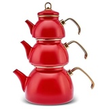 KARACA Retro Emaillierte Teekanne 3 Teilig, Rot