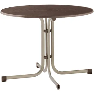 Sieger Boulevard-Klapptisch mit mecalit-Pro-Platte Ø 100 x 72 cm champagner/schieferdekor mocca